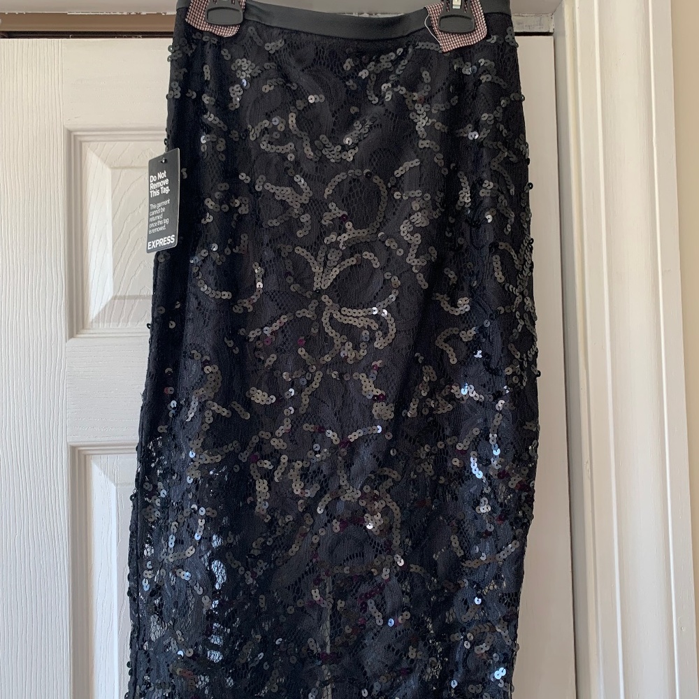 EXPRESS Black sequin skirt with lace overlay.  Size 2.